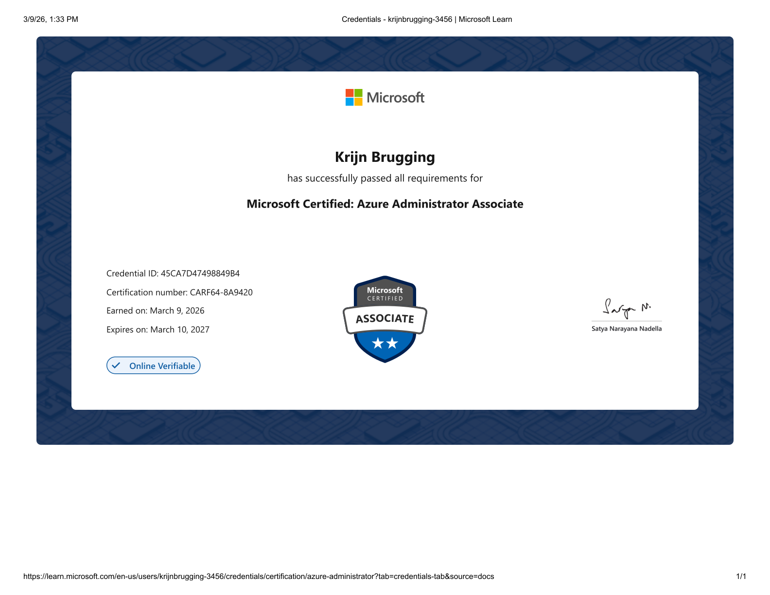 Microsoft Azure Administrator Associate certificaat