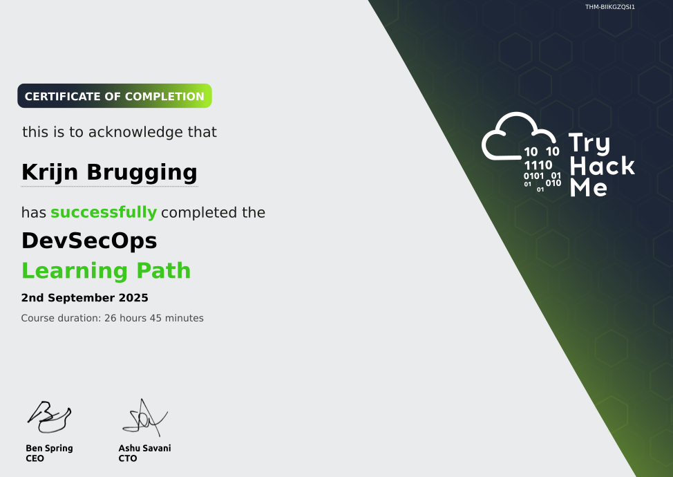 TryHackMe DevSecOps certificaat